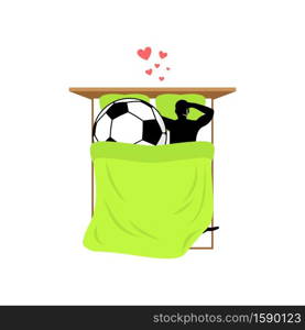 Lover Soccer. Guy and football ball in bed. Lovers in Bedroom. Romantic date. Love sport play game