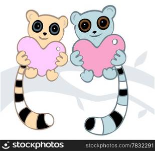 Lovers cartoon lemur isolated on white background