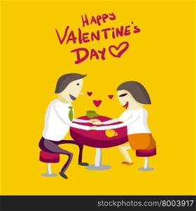 Lovers man and woman sitting in the cafe at the table and holding hands. Flat isolated vector illustration