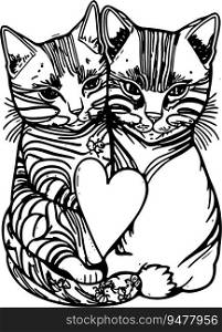 Loving Cat Hugging Heart - Kids Coloring Book Image of Warm Affection