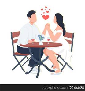 Loving couple dining in open air semi flat color vector characters. Sitting figures. Full body people on white. Summer cafe simple cartoon style illustration for web graphic design and animation. Loving couple dining in open air semi flat color vector characters