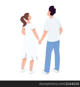Loving couple holding hands semi flat color vector characters. Standing figures. Full body people on white. Couple looking up simple cartoon style illustration for web graphic design and animation. Loving couple holding hands semi flat color vector characters