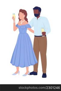 Loving couple raising toast semi flat color vector characters. Standing figures. Full body people on white. Festive celebration simple cartoon style illustration for web graphic design and animation. Loving couple raising toast semi flat color vector characters