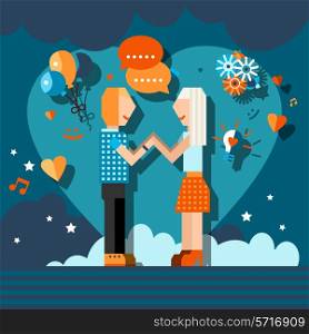 Loving couple young man and woman pixel silhouettes chatting concept vector illustration