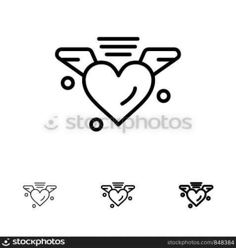 Loving, Love, Heart, Wedding Bold and thin black line icon set