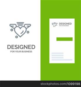 Loving, Love, Heart, Wedding Grey Logo Design and Business Card Template