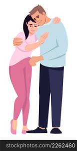Loving relationship semi flat RGB color vector illustration. Embracing couple. Show affection. Emotional support. Woman hugging husband isolated cartoon characters on white background. Loving relationship semi flat RGB color vector illustration