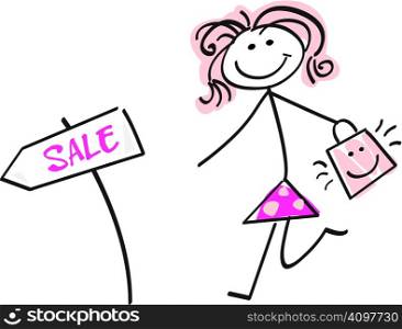Loving sale! Doodle vector character.
