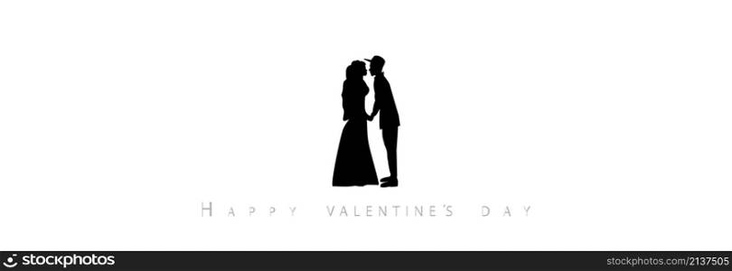 Loving young couple guy and girl. Silhouette on a white background. Happy Valentine&rsquo;s Day.