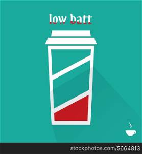 Low battery coffee cup, flat design, vector