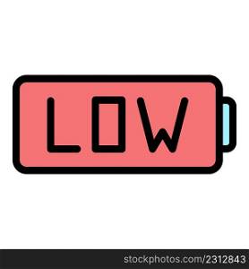 Low car battery icon. Outline low car battery vector icon color flat isolated. Low car battery icon color outline vector