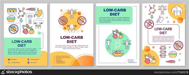 Low carb diet brochure template. Ketogenic nutrition. Flyer, booklet, leaflet print, cover design with linear illustrations. Vector page layouts for magazines, annual reports, advertising posters