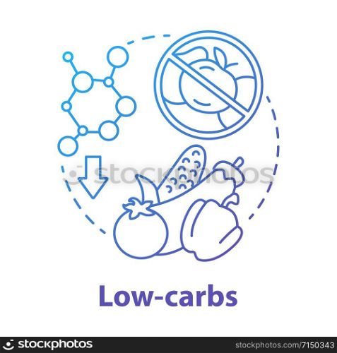 Low carbs blue gradient concept icon. Keto diet idea thin line illustration. Healthy meal. Ketogenic food. Carbohydrate nutrition. Fresh vegetables. Vector isolated outline drawing
