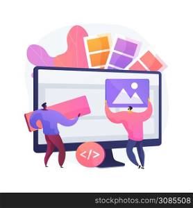 Low code development abstract concept vector illustration. Online development platform, LCDP easy coding, low code integration, application software, graphical user interfaces abstract metaphor.. Low code development abstract concept vector illustration.