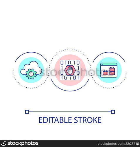 Low code platform loop concept icon. No programming software. Cloud service optimization abstract idea thin line illustration. Isolated outline drawing. Editable stroke. Arial font used. Low code platform loop concept icon