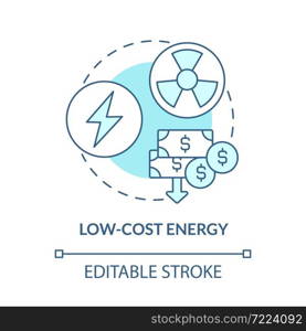 Low-cost energy blue concept icon. Nuclear energy advantage abstract idea thin line illustration. Low levelized price of electricity. Vector isolated outline color drawing. Editable stroke. Low-cost energy blue concept icon