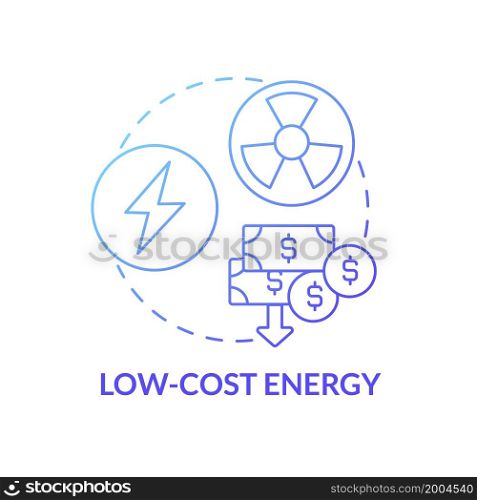 Low-cost energy blue gradient concept icon. Nuclear energy advantage abstract idea thin line illustration. Cost competitive low-carbon energy form. Cheap option. Vector isolated outline color drawing. Low-cost energy blue gradient concept icon