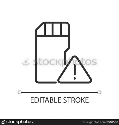 Low disk space warning pixel perfect linear icon. Disc capacity. Data and files storage. Hardware. Thin line illustration. Contour symbol. Vector outline drawing. Editable stroke. Arial font used. Low disk space warning pixel perfect linear icon