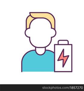 Low energy level RGB color icon. Drudgery and hard work lead to tiredness. Stress and anxiety. Spend money, time and energy. Isolated vector illustration. Simple filled line drawing. Low energy level RGB color icon