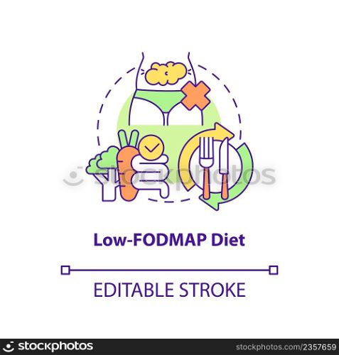 Low FODMAP diet concept icon. Carbohydrates restricted. Trendy diets abstract idea thin line illustration. Isolated outline drawing. Editable stroke. Arial, Myriad Pro-Bold fonts used. Low FODMAP diet concept icon