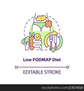 Low FODMAP diet concept icon. Carbohydrates restricted. Trendy diets abstract idea thin line illustration. Isolated outline drawing. Editable stroke. Arial, Myriad Pro-Bold fonts used. Low FODMAP diet concept icon