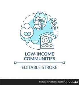 Low-income communities concept icon. Climate justice idea thin line illustration. Poor mental health outcomes. Environmental resposibility. Vector isolated outline RGB color drawing. Editable stroke. Low-income communities concept icon