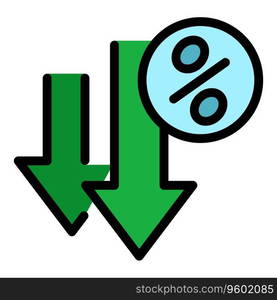 Low loan percent icon outline vector. Credit bank. Mortage lender color flat. Low loan percent icon vector flat