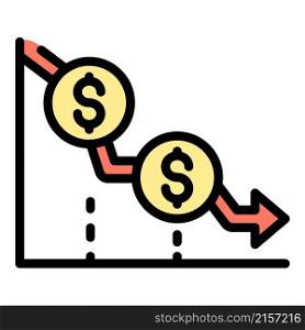 Low money graph icon. Outline low money graph vector icon color flat isolated. Low money graph icon color outline vector