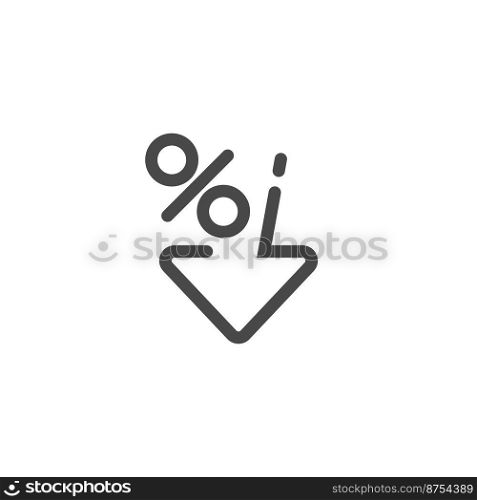 Low percent interest. Percent down icon in linear style. Vector illustration