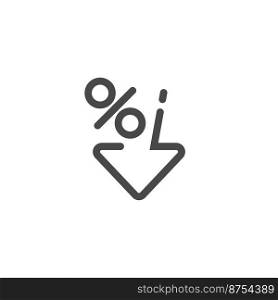 Low percent interest. Percent down icon in linear style. Vector illustration