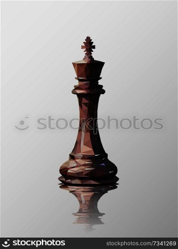 Low poly 3d design of king chess piece. Vector triangulation with reflection.