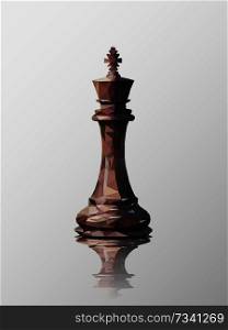 Low poly 3d design of king chess piece. Vector triangulation with reflection.