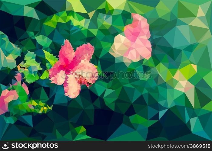 Low poly geometric of hibiscus flower on green background, Vector illustration triangular style