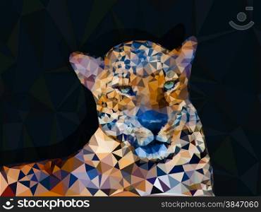 Low poly geometric of leopard, tringular shape misaic on dark background