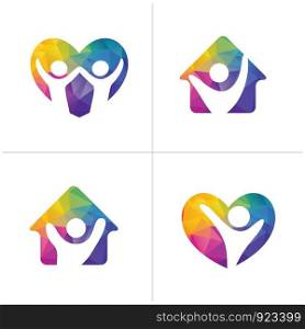Low poly Happy home logo designs. Happy family and Health and care icons, Low poly happy kids in heart vector