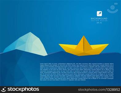 Low poly paper boat vector background. Polygonal cloud