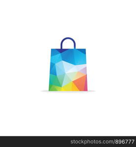 Low poly shopping bag vector logo design illustration, handbag icon.