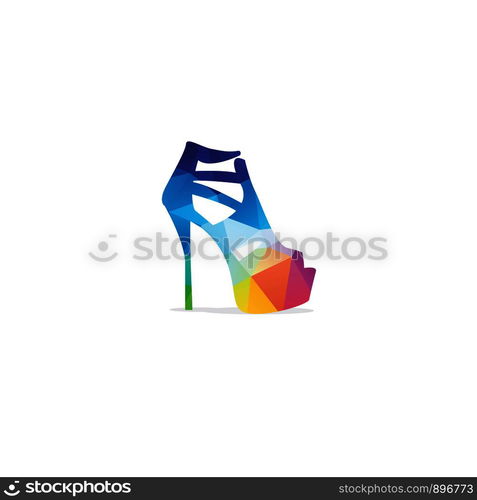 Low poly woman's colorful shoe isolated. polygonal shoe vector, fashion style, abstract geometry shoes illustration