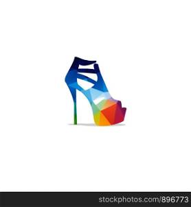 Low poly woman's colorful shoe isolated. polygonal shoe vector, fashion style, abstract geometry shoes illustration