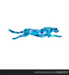 Low polygon style illustration of a cheetah or big cat running viewed from side on isolated background.. Cheetah Running Side Low Polygon