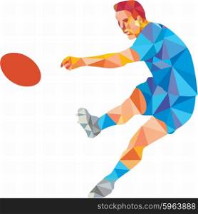 Low polygon style illustration of a rugby player kicking ball front view on isoalated white background.. Rugby Player Kicking Ball Low Polygon