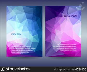 Low polygonal triangular blue pink theme vector background illustration. Templates for brochure, magazine, flyer, booklet or report.