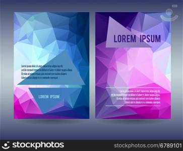 Low polygonal triangular blue pink theme vector background illustration. Templates for brochure, magazine, flyer, booklet or report.