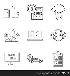 Low price icons set. Outline set of 9 low price vector icons for web isolated on white background. Low price icons set, outline style