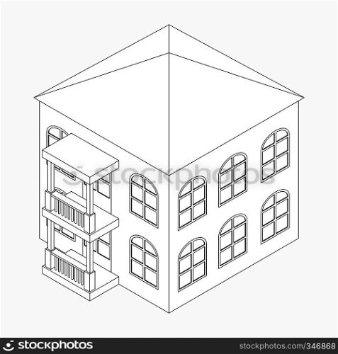 Low-rise building with porch icon in isometric 3d style isolated on white background. Low-rise building icon, isometric 3d style