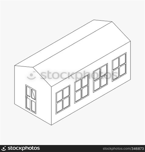 Low-rise long building icon in isometric 3d style isolated on white background. Long building icon, isometric 3d style