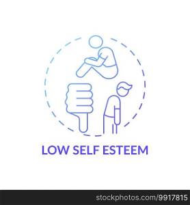 Low self esteem concept icon. Procrastination effect idea thin line illustration. Anxiety, stress, loneliness. Social anxiety disorder. Confidence lacking. Vector isolated outline RGB color drawing. Low self esteem concept icon
