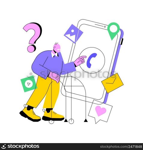 Low-technical communication abstract concept vector illustration. Trouble with using technology, special devices for older people, lo-tech systems, supportive communication abstract metaphor.. Low-technical communication abstract concept vector illustration.