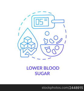 Lower blood sugar blue gradient concept icon. Diabetes prevention. Benefit of healthy vegan diet abstract idea thin line illustration. Isolated outline drawing. Myriad Pro-Bold font used. Lower blood sugar blue gradient concept icon