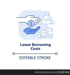 Lower borrowing costs light blue concept icon. Balanced budget requirement abstract idea thin line illustration. Isolated outline drawing. Editable stroke. Arial, Myriad Pro-Bold fonts used. Lower borrowing costs light blue concept icon